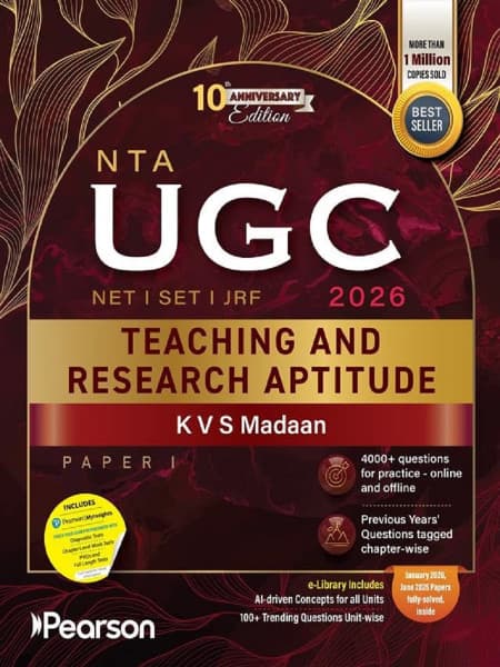 NTA UGC NET/SET/JRF 2026 Paper-I Teaching and Research Aptitude – 10th Anniversary Edition, 4000+ Questions with Chapter-wise PYQs, by K.V.S. Madaan, Pearson, English Medium