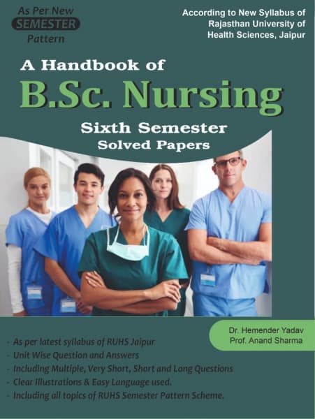 A Handbook of B.Sc. Nursing Sixth Semester Solved Papers – As per New RUHS Jaipur Semester Pattern Syllabus, Unitwise Questions & Answers, Edited by Dr. Hemender Yadav & Prof. Anand Sharma, Dewan, English Medium
